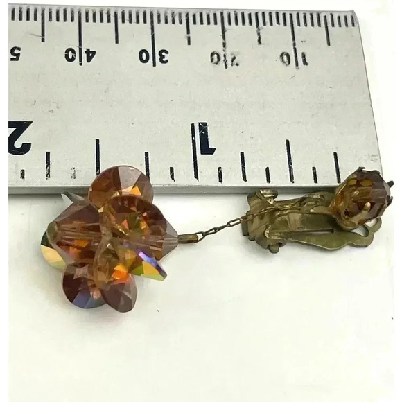 VTG Crystal Dangle Iridescent Clip on Earrings Bronze - Picture 4 of 13